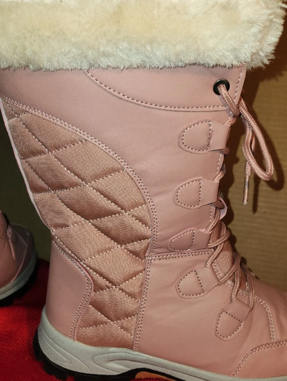 Women's Pink Faux-Fur Lace-Up Winter Boots